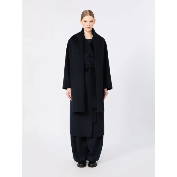 Max Mara Carisma Double Wool and Cashmere Robe Coat in Midnight Blue | Wool Coat | Luxury Shoes 