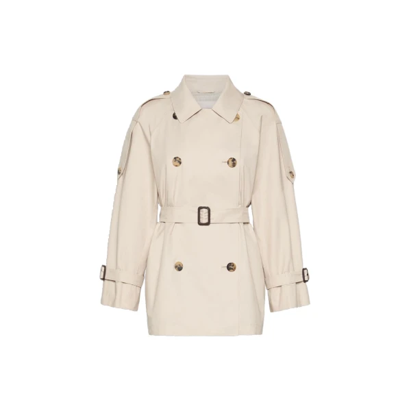 Caroline Short Water-Repellent Twill Trench Coat in Beige