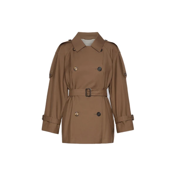 Caroline Short Water-Repellent Twill Trench Coat in Brown