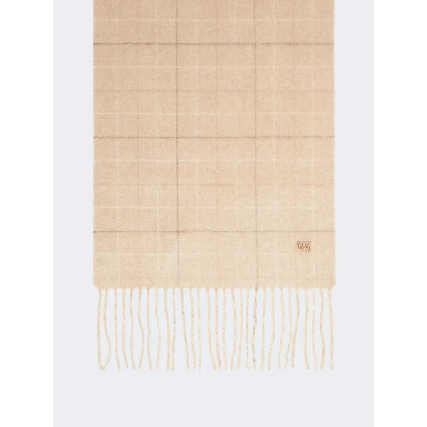 Max Mara Cashmere Tartan Jacquard Scarf in Camel | Scarves | Luxury Shoes 