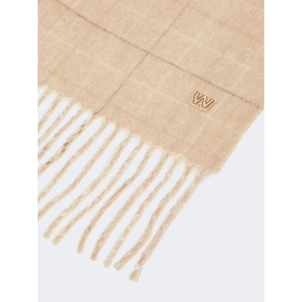 Max Mara Cashmere Tartan Jacquard Scarf in Camel | Scarves | Luxury Shoes 