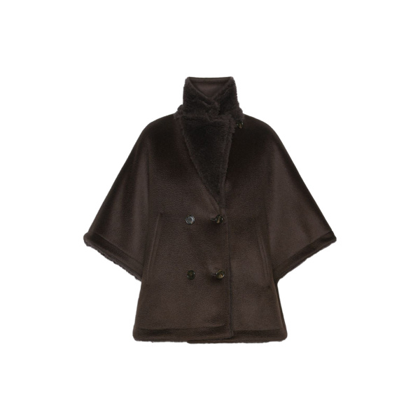 Max Mara Cashmere and Teddy Reversible Cape in Dark Brown | Coats | Luxury Shoes 