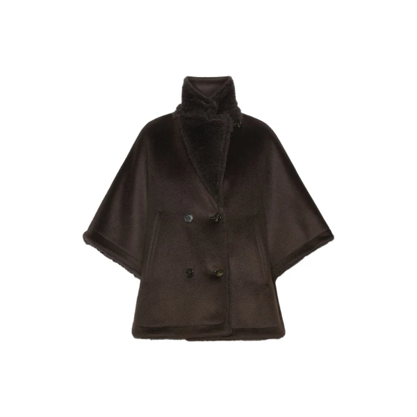 Cashmere and Teddy Reversible Cape in Dark Brown