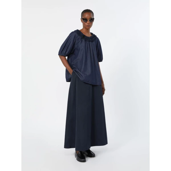 Max Mara Catia Cotton Denim Blouse in Midnight Blue | Blouse | Luxury Shoes 