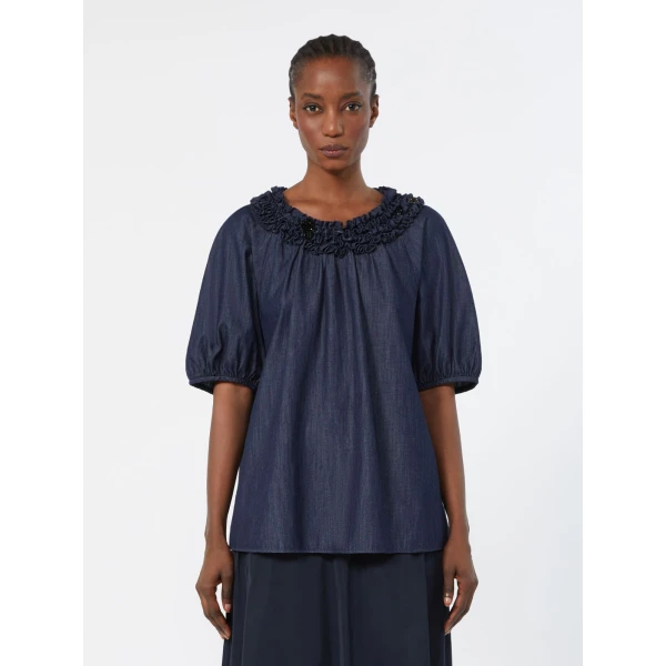 Max Mara Catia Cotton Denim Blouse in Midnight Blue | Blouse | Luxury Shoes 