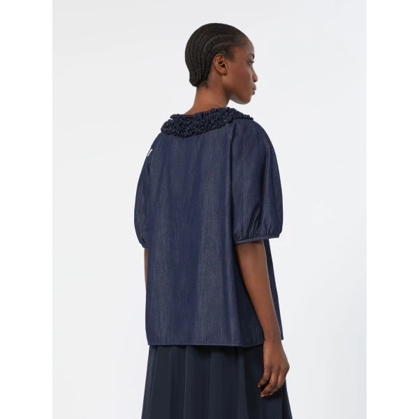 Max Mara Catia Cotton Denim Blouse in Midnight Blue | Blouse | Luxury Shoes 