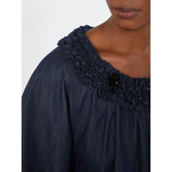 Max Mara Catia Cotton Denim Blouse in Midnight Blue | Blouse | Luxury Shoes 
