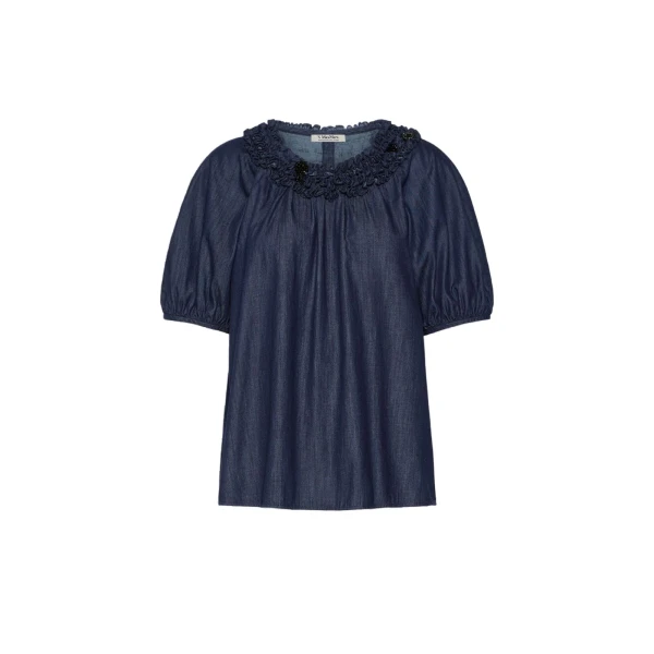 Max Mara Catia Cotton Denim Blouse in Midnight Blue | Blouse | Luxury Shoes 