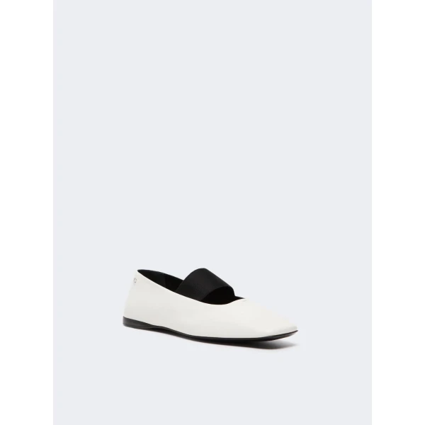 Max Mara Caucaso Nappa Leather Ballet Flats in Ivory | Flats | Luxury Shoes 