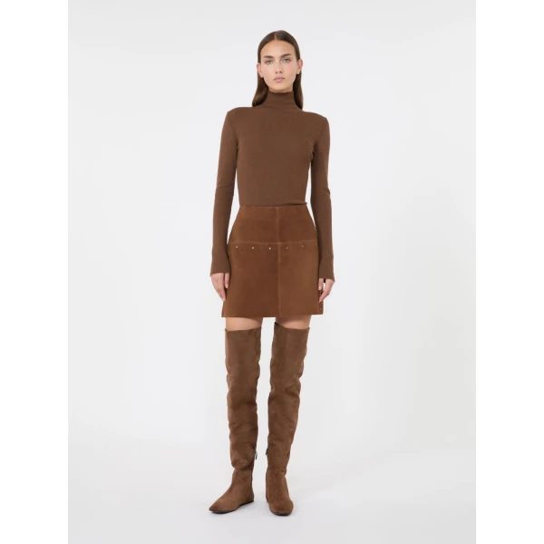 Max Mara Cavallo Wool Yarn Polo-Neck Sweater in Brown | Turtlenecks | Luxury Shoes 