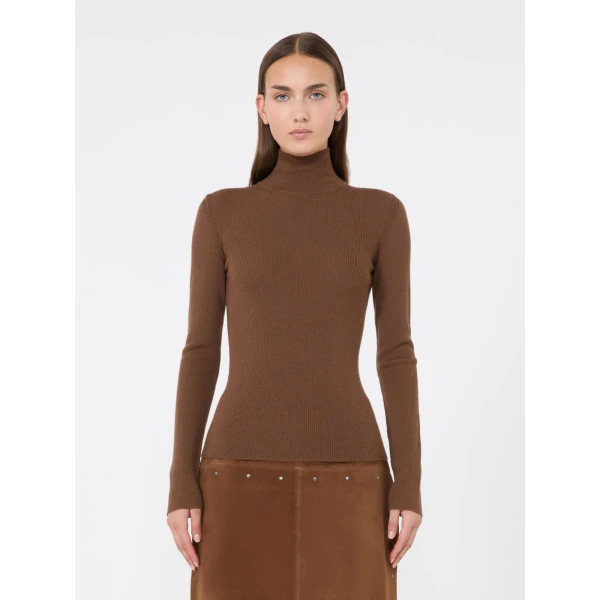 Max Mara Cavallo Wool Yarn Polo-Neck Sweater in Brown | Turtlenecks | Luxury Shoes 