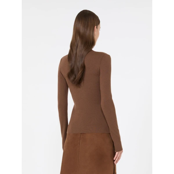 Max Mara Cavallo Wool Yarn Polo-Neck Sweater in Brown | Turtlenecks | Luxury Shoes 