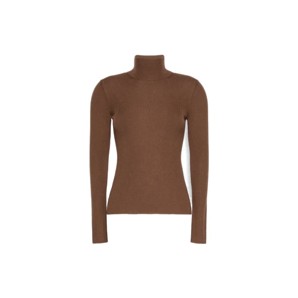 Max Mara Cavallo Wool Yarn Polo-Neck Sweater in Brown | Turtlenecks | Luxury Shoes 