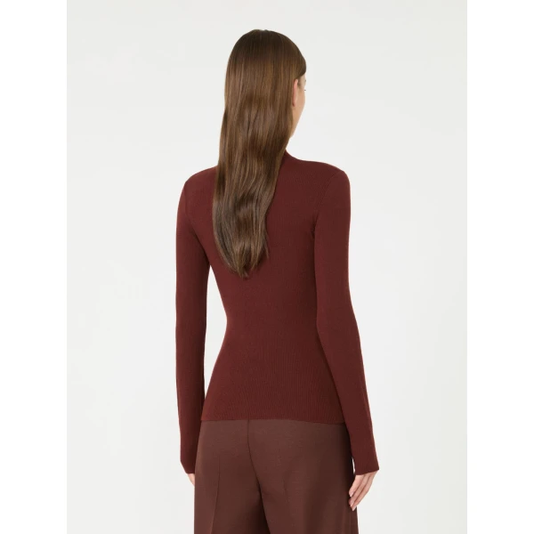 Max Mara Cavallo Wool Yarn Polo-Neck Sweater in Brown Bordeaux | Turtlenecks | Luxury Shoes 