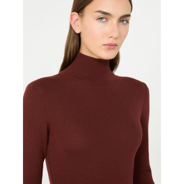 Max Mara Cavallo Wool Yarn Polo-Neck Sweater in Brown Bordeaux | Turtlenecks | Luxury Shoes 