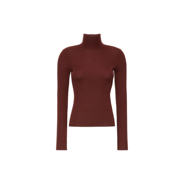 Max Mara Cavallo Wool Yarn Polo-Neck Sweater in Brown Bordeaux | Turtlenecks | Luxury Shoes 
