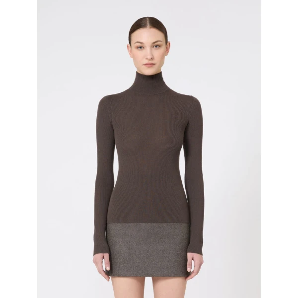 Max Mara Cavallo Wool Yarn Polo-Neck Sweater in Mud | Turtlenecks | Luxury Shoes 