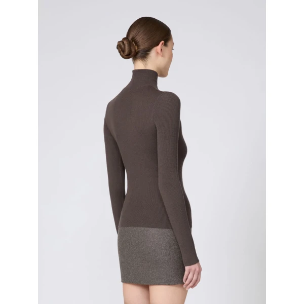 Max Mara Cavallo Wool Yarn Polo-Neck Sweater in Mud | Turtlenecks | Luxury Shoes 
