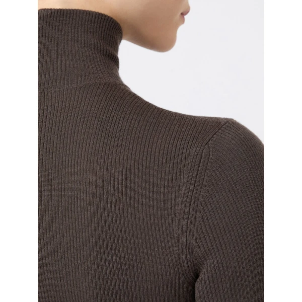 Max Mara Cavallo Wool Yarn Polo-Neck Sweater in Mud | Turtlenecks | Luxury Shoes 