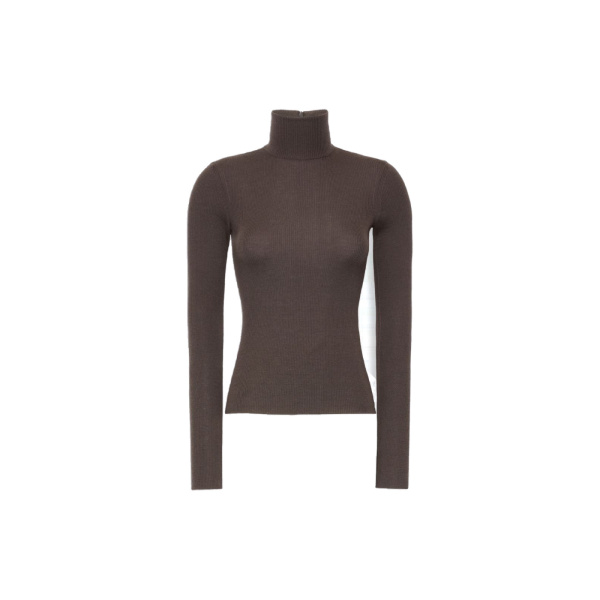 Max Mara Cavallo Wool Yarn Polo-Neck Sweater in Mud | Turtlenecks | Luxury Shoes 