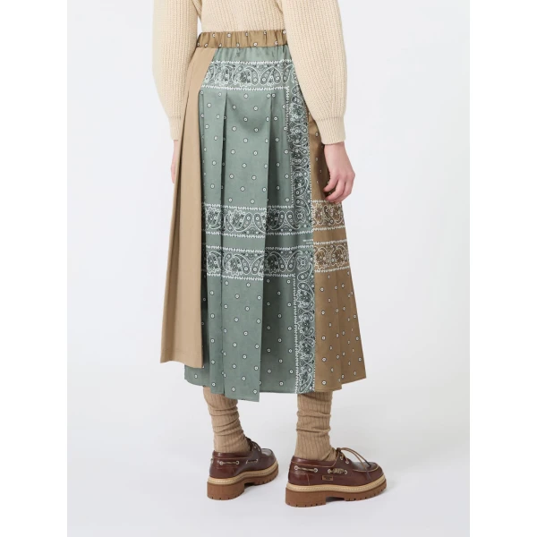 Max Mara Ceci Printed Twill and Cotton Drill Skirt in Tobacco | Pleated Skirts | Luxury Shoes 
