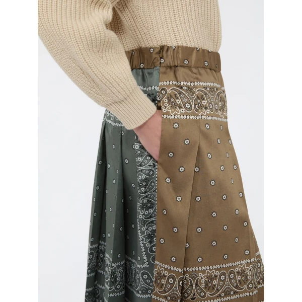 Max Mara Ceci Printed Twill and Cotton Drill Skirt in Tobacco | Pleated Skirts | Luxury Shoes 