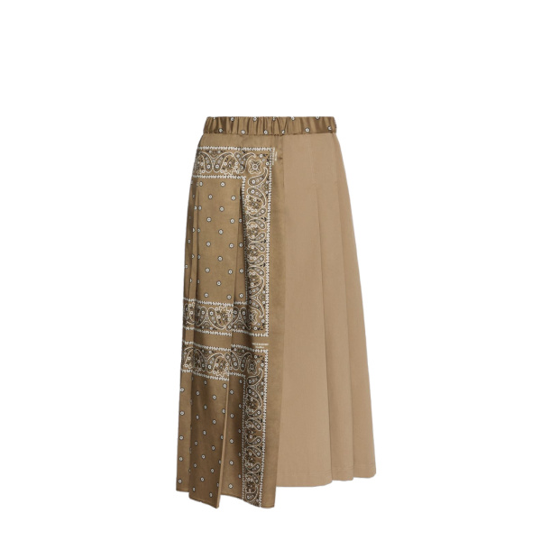 Max Mara Ceci Printed Twill and Cotton Drill Skirt in Tobacco | Pleated Skirts | Luxury Shoes 