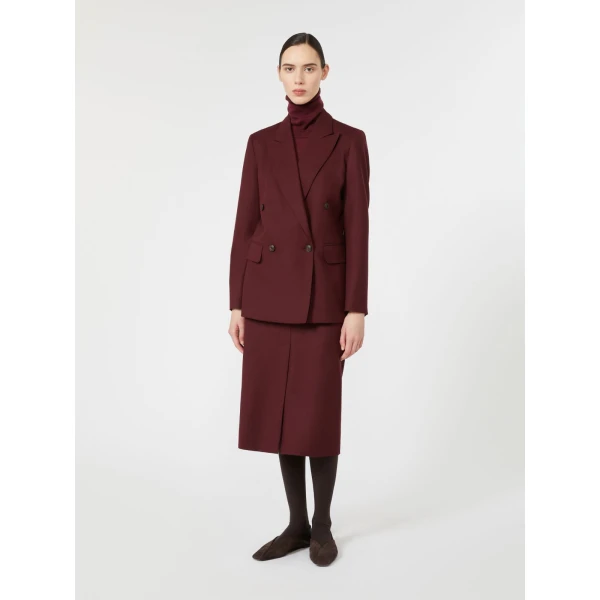 Max Mara Cecina Wool Flannel Midi Skirt in Wine | Pencil Skirts | Luxury Shoes 