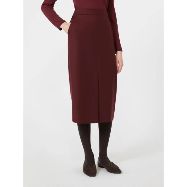 Max Mara Cecina Wool Flannel Midi Skirt in Wine | Pencil Skirts | Luxury Shoes 