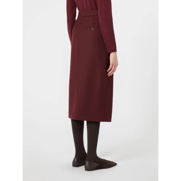 Max Mara Cecina Wool Flannel Midi Skirt in Wine | Pencil Skirts | Luxury Shoes 