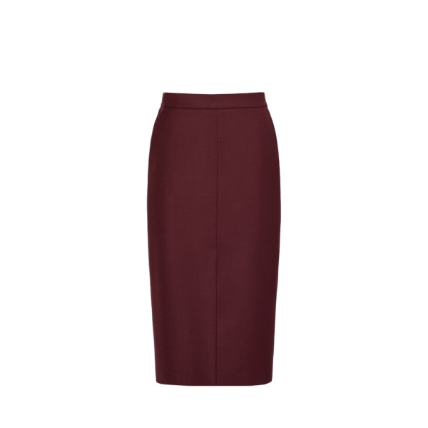 Max Mara Cecina Wool Flannel Midi Skirt in Wine | Pencil Skirts | Luxury Shoes 