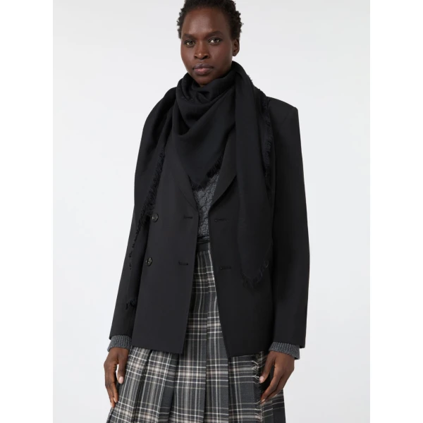 Max Mara Cedro Jacquard Wool and Silk Shawl in Black | Scarves | Luxury Shoes 