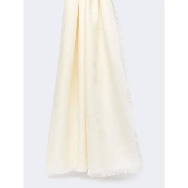 Max Mara Cedro Jacquard Wool and Silk Shawl in White | Scarves | Luxury Shoes 