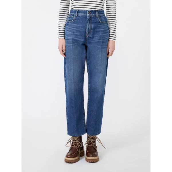 Max Mara Cedro Tapered Cotton Denim Jeans in Navy | Denim | Luxury Shoes 
