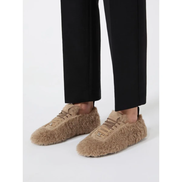 Max Mara Cera Alpaca and Cashmere Teddy Trainers in Beige Golden | Sneakers | Luxury Shoes 