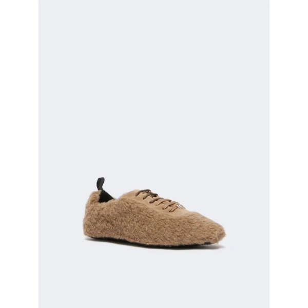 Max Mara Cera Alpaca and Cashmere Teddy Trainers in Beige Golden | Sneakers | Luxury Shoes 