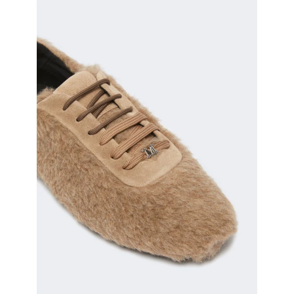 Max Mara Cera Alpaca and Cashmere Teddy Trainers in Beige Golden | Sneakers | Luxury Shoes 