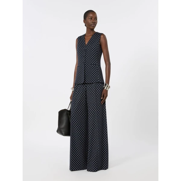 Max Mara Cerbero Polka Dot Viscose and Wool Trousers in Ultramarine | Wide leg pants | Luxury Shoes 