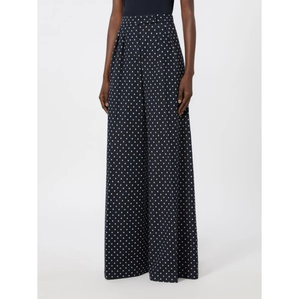 Max Mara Cerbero Polka Dot Viscose and Wool Trousers in Ultramarine | Wide leg pants | Luxury Shoes 
