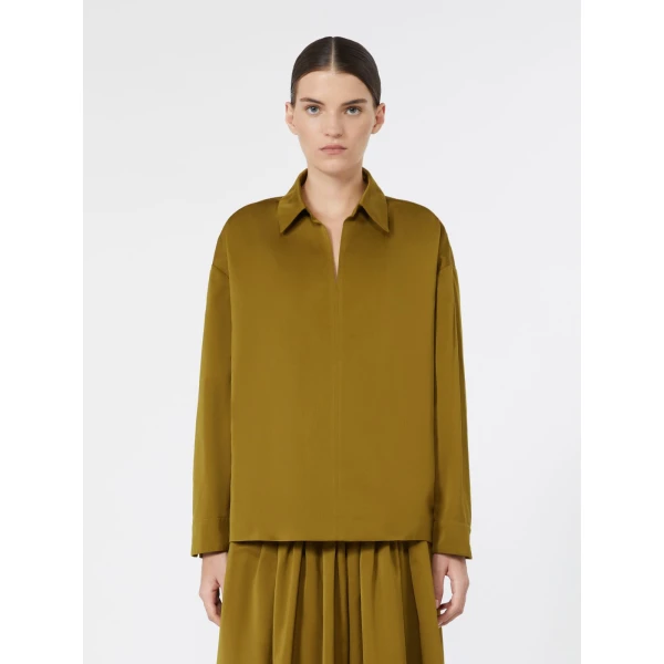 Max Mara Certo Cotton-Blend Satin Blouse in Mustard | Blouse | Luxury Shoes 