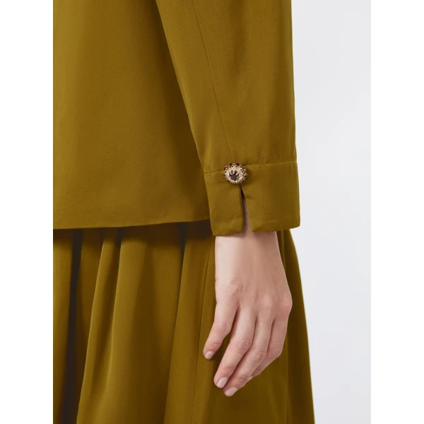 Max Mara Certo Cotton-Blend Satin Blouse in Mustard | Blouse | Luxury Shoes 