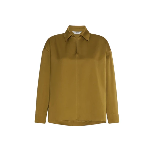 Certo Cotton-Blend Satin Blouse in Mustard