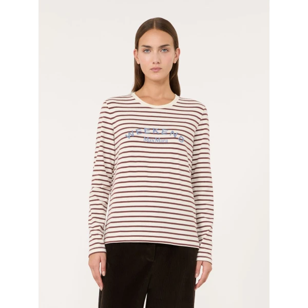 Max Mara Cestino Long Sleeved Jersey T-Shirt in Bordeaux | T-shirts | Luxury Shoes 