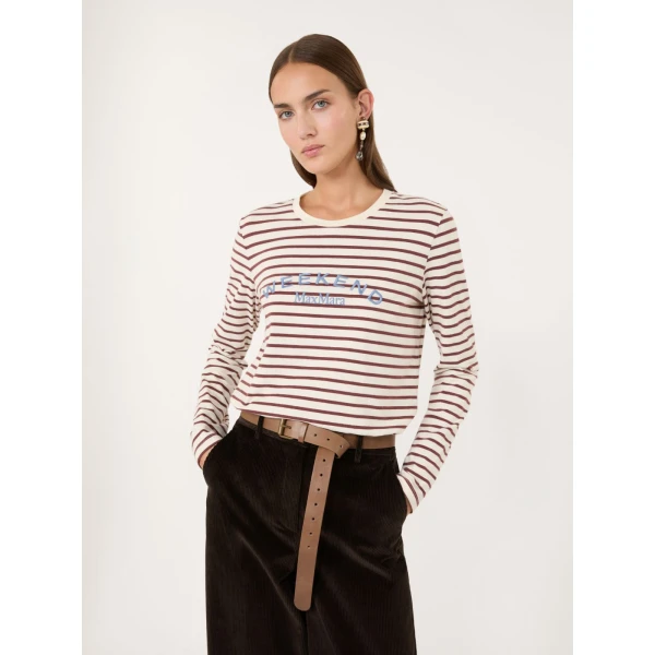 Max Mara Cestino Long Sleeved Jersey T-Shirt in Bordeaux | T-shirts | Luxury Shoes 