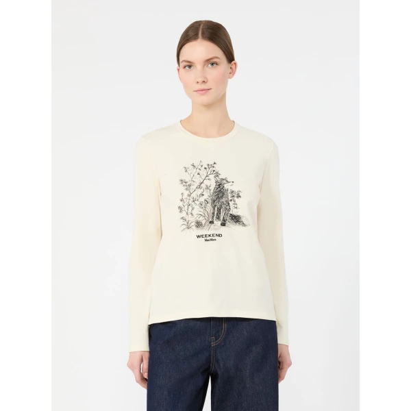 Max Mara Cestino Long Sleeved Jersey T-Shirt in Ivory | T-shirts | Luxury Shoes 