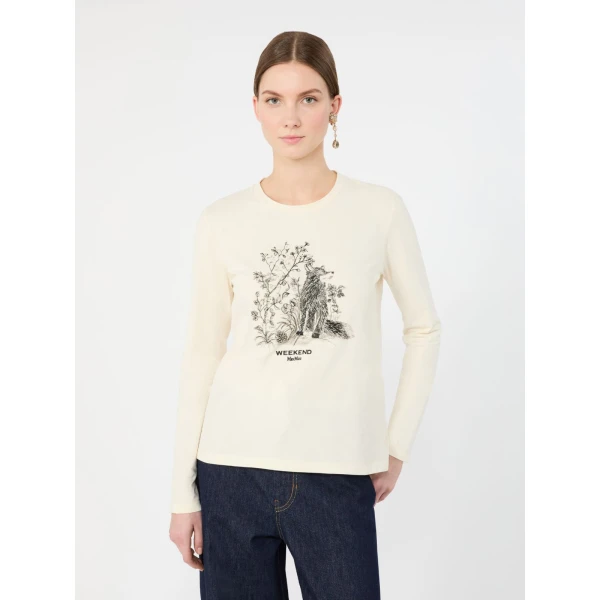 Max Mara Cestino Long Sleeved Jersey T-Shirt in Ivory | T-shirts | Luxury Shoes 