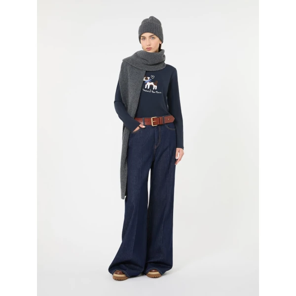 Max Mara Cestino Long Sleeved Jersey T-Shirt in Navy | T-shirts | Luxury Shoes 
