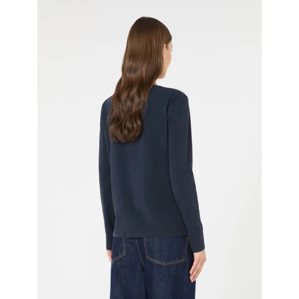 Max Mara Cestino Long Sleeved Jersey T-Shirt in Navy | T-shirts | Luxury Shoes 