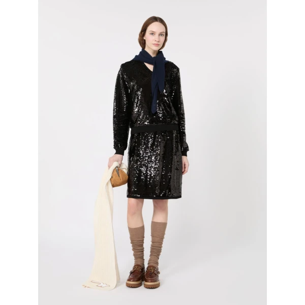Max Mara Chiffon Short Sequin Skirt in Black | Mini Skirts | Luxury Shoes 