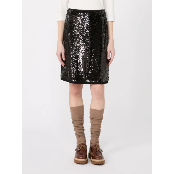Max Mara Chiffon Short Sequin Skirt in Black | Mini Skirts | Luxury Shoes 